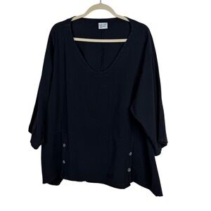 Oh My Gauze Black Cotton Oversized Tunic Top Coastal Lagenlook Minimalist XL